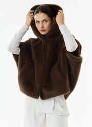 Leonie Faux Fur 3/4 Sleeve Hooded Cape