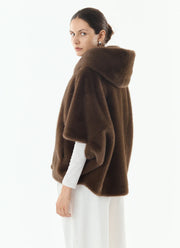 Leonie Faux Fur 3/4 Sleeve Hooded Cape