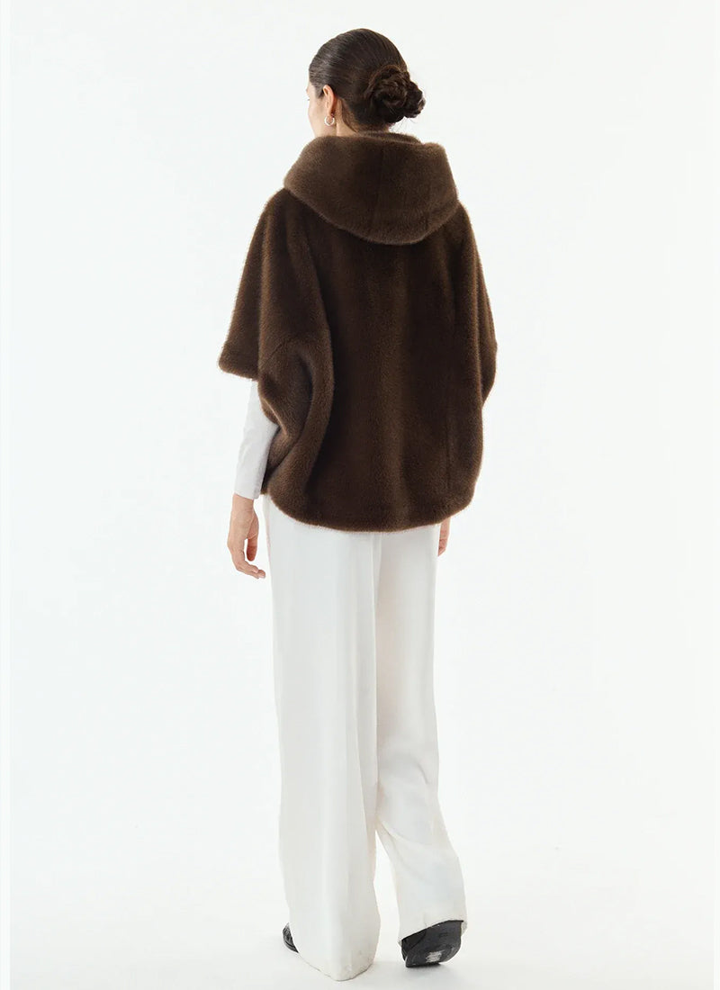 Leonie Faux Fur 3/4 Sleeve Hooded Cape