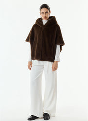 Leonie Faux Fur 3/4 Sleeve Hooded Cape