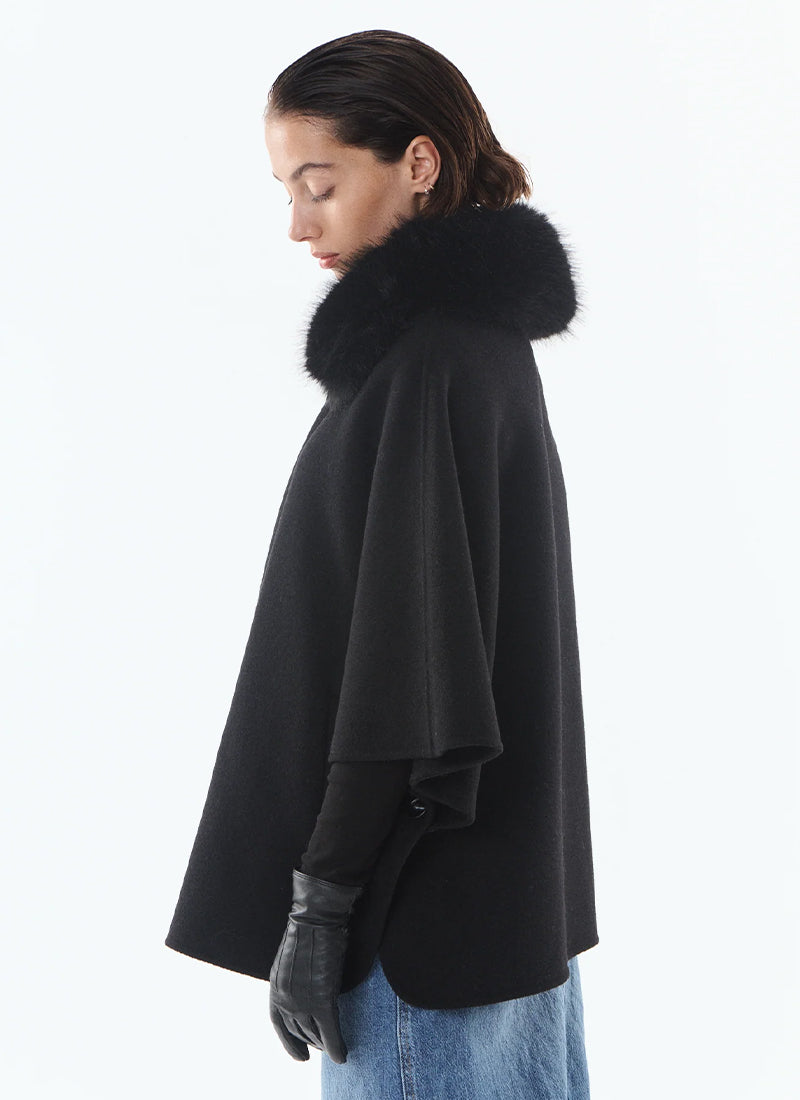 Faux Fur Collar Wool Cape