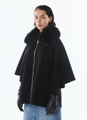Faux Fur Collar Wool Cape