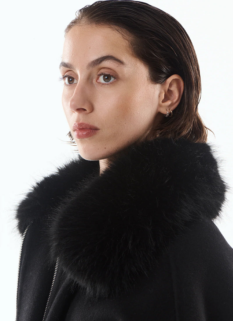 Faux Fur Collar Wool Cape
