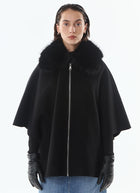 Faux Fur Collar Wool Cape