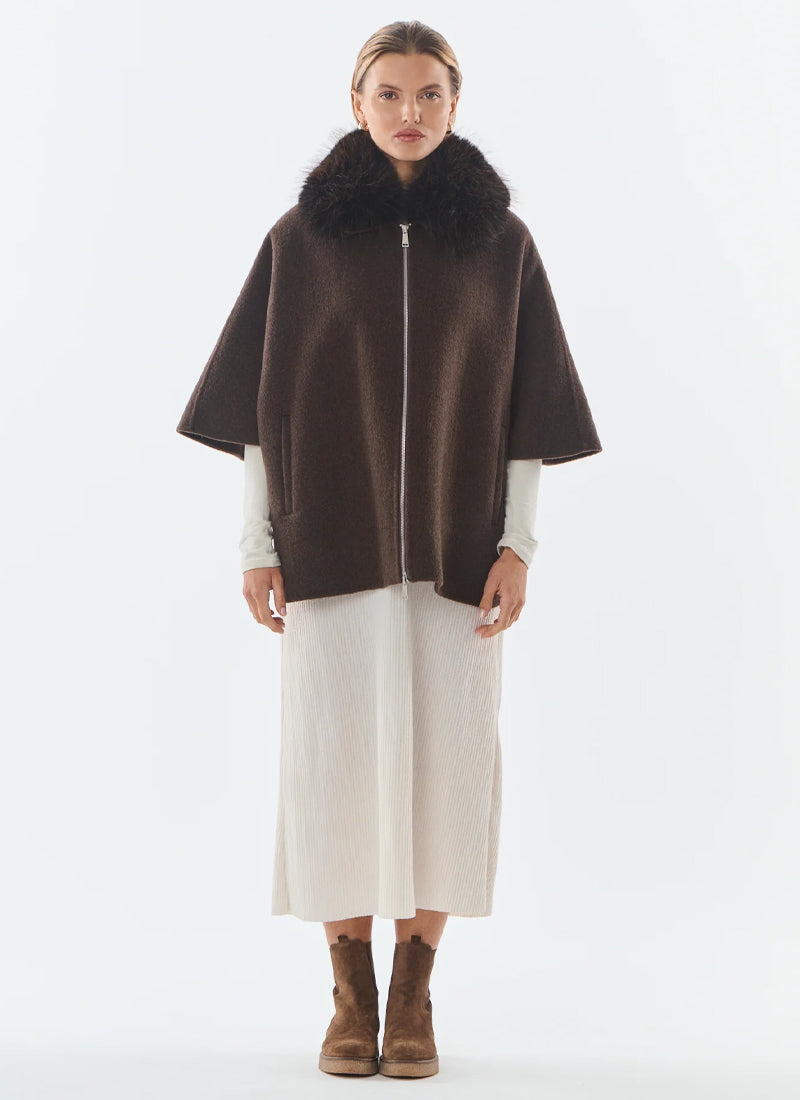 Faux Fur Collar Wool Cape