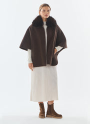 Faux Fur Collar Wool Cape