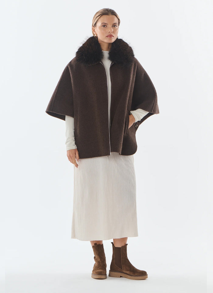 Faux Fur Collar Wool Cape