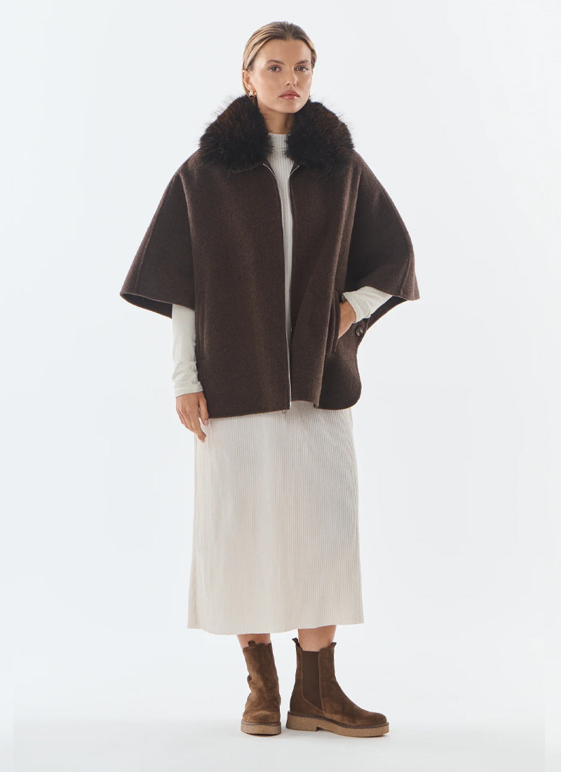 Faux Fur Collar Wool Cape