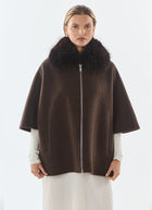 Faux Fur Collar Wool Cape