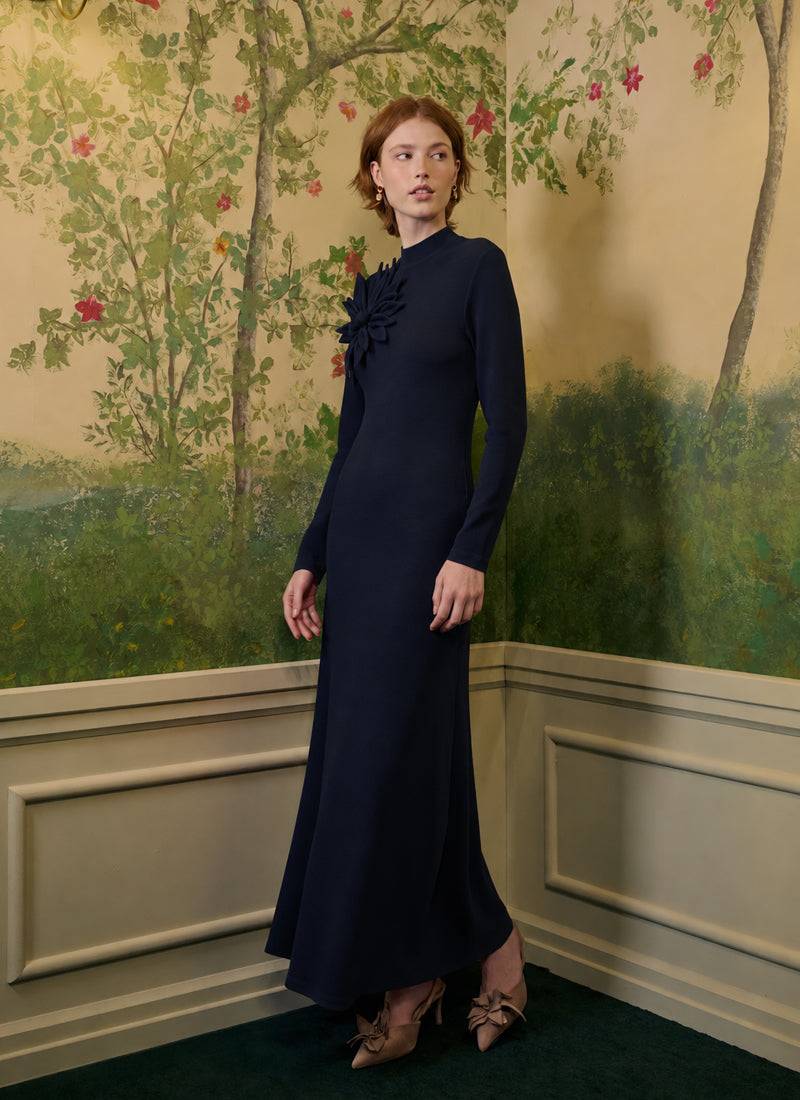 Flower Shoulder Detail Long Sleeve Maxi dress