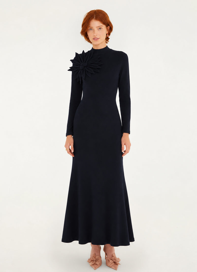 Flower Shoulder Detail Long Sleeve Maxi dress