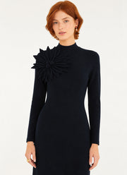 Flower Shoulder Detail Long Sleeve Maxi dress