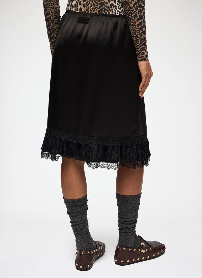 Fluid Satin Knee Length Frill Skirt