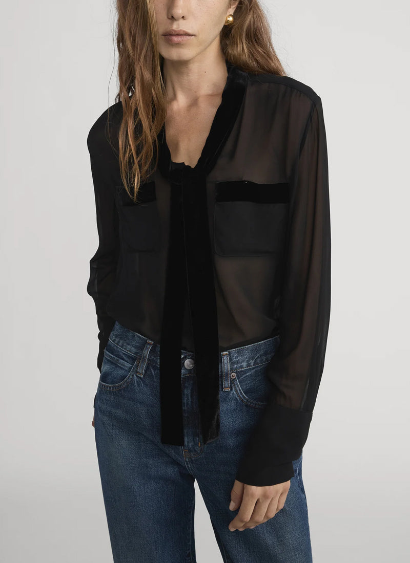 Velvet Trim Modern Tie Blouse by FRAME at Andrews