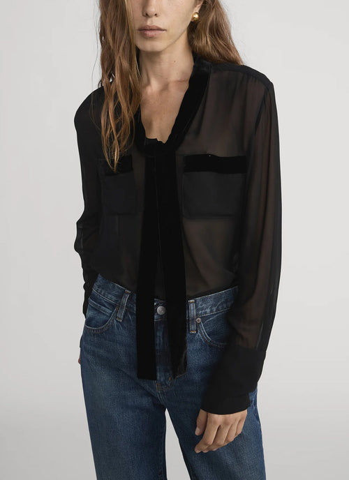 Velvet Trim Modern Tie Blouse by FRAME at Andrews