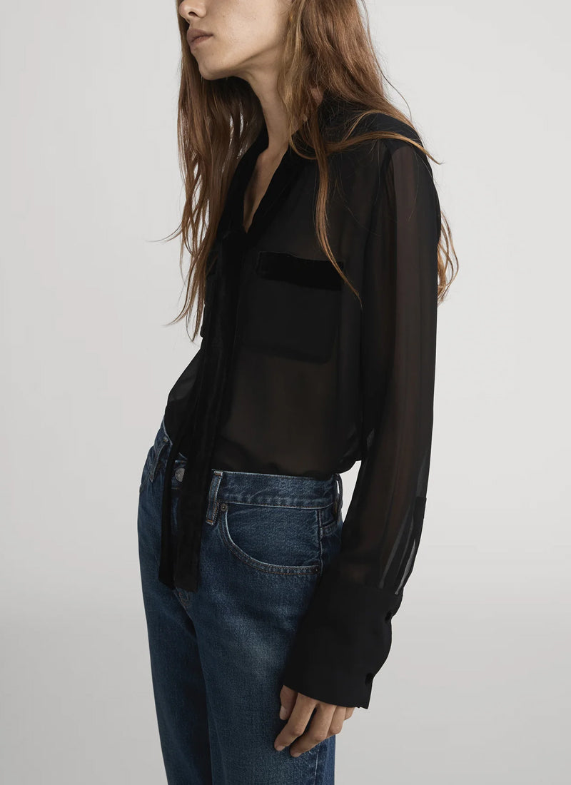 Velvet Trim Modern Tie Blouse by FRAME at Andrews