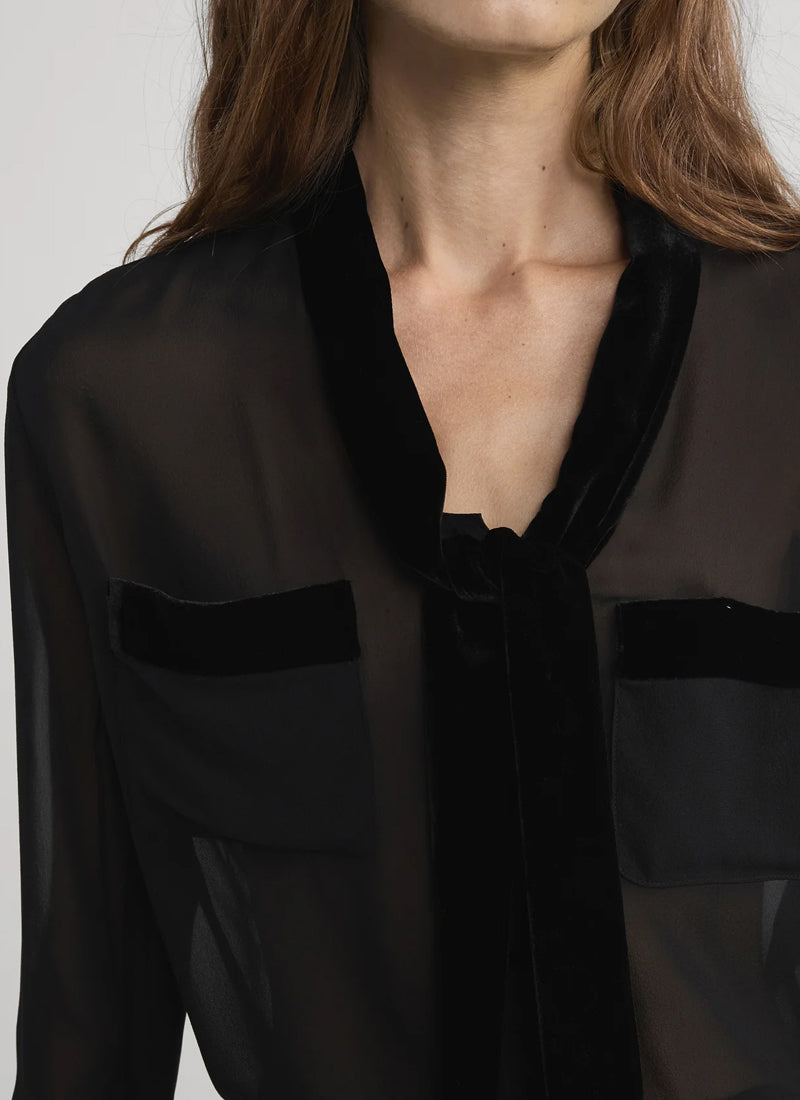 Velvet Trim Modern Tie Blouse by FRAME at Andrews