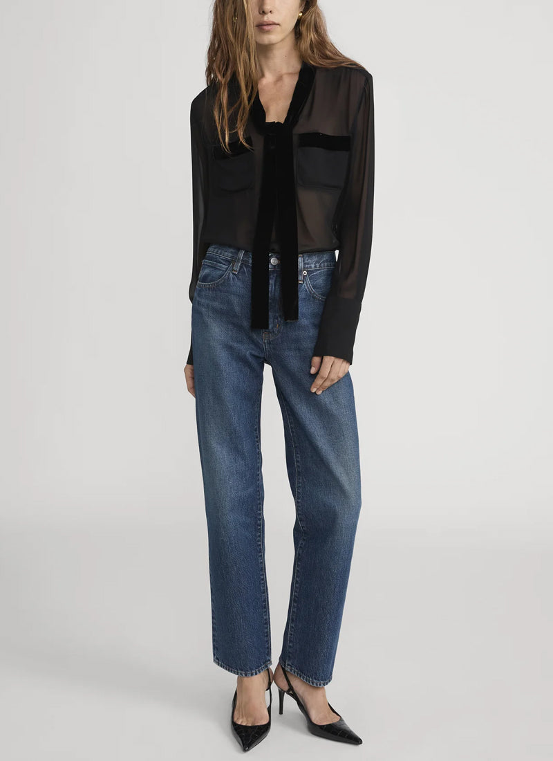 Velvet Trim Modern Tie Blouse by FRAME at Andrews