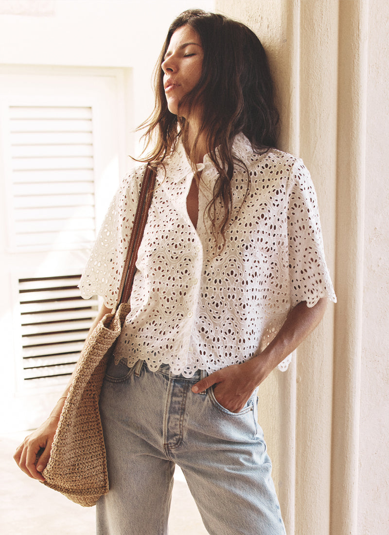 FRAME The Deco Eyelet Top