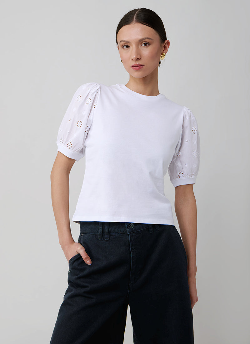 FRAME The Lace Sleeve Tee