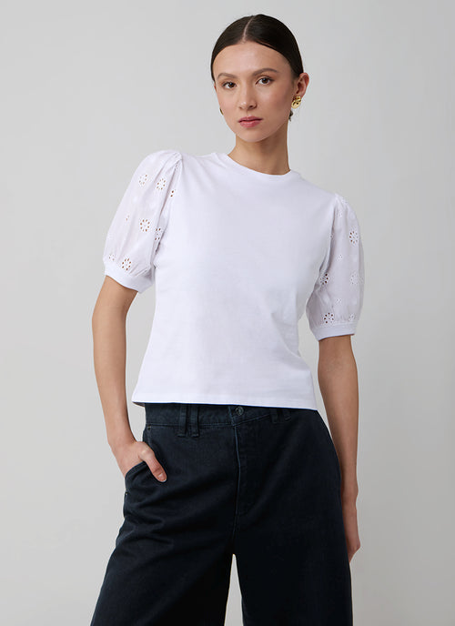 FRAME The Lace Sleeve Tee