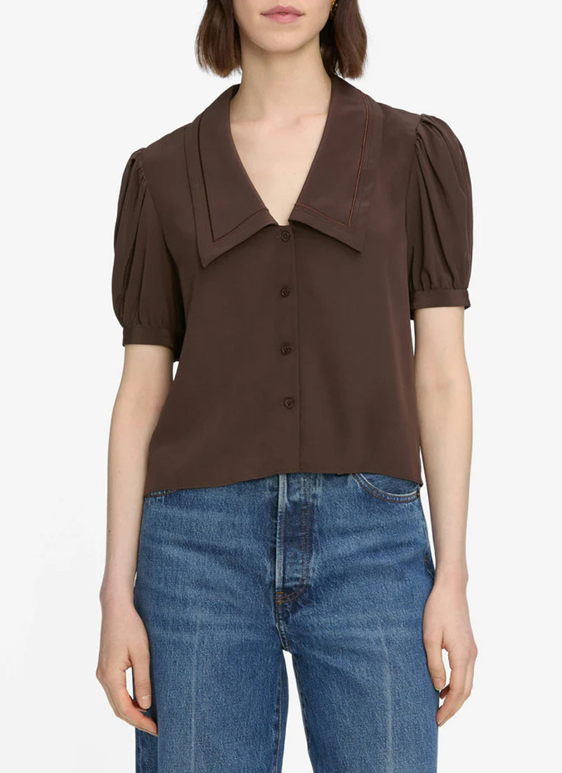 FRAME The Silk Prim Short Sleeve Blouse