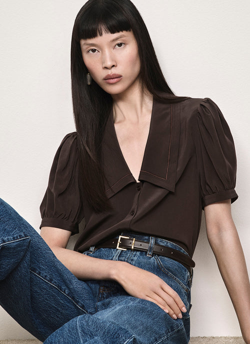 FRAME The Silk Prim Short Sleeve Blouse