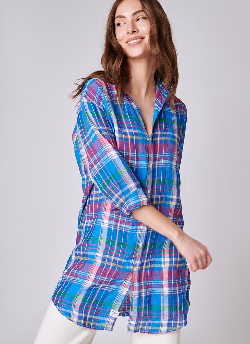 Frank & Eileen Mary Blue and Pink Plaid Shirt Dress