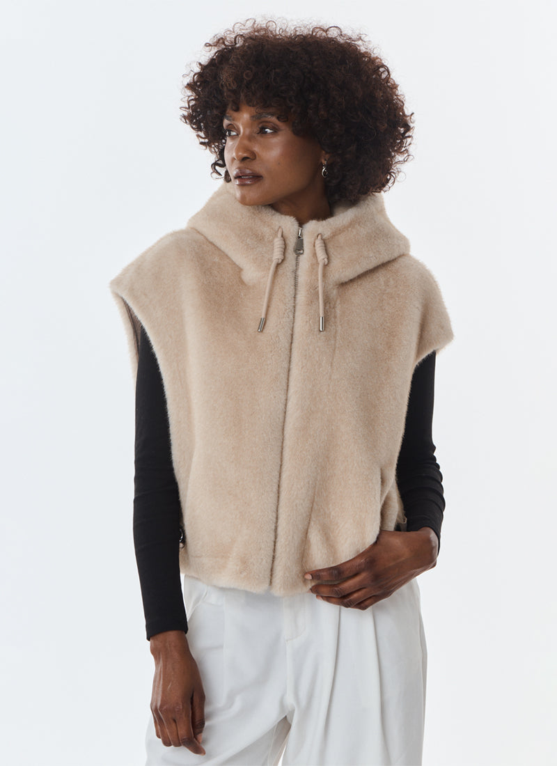 GISELE Short Faux Fur Hooded Vest by Giovanni at Andrews