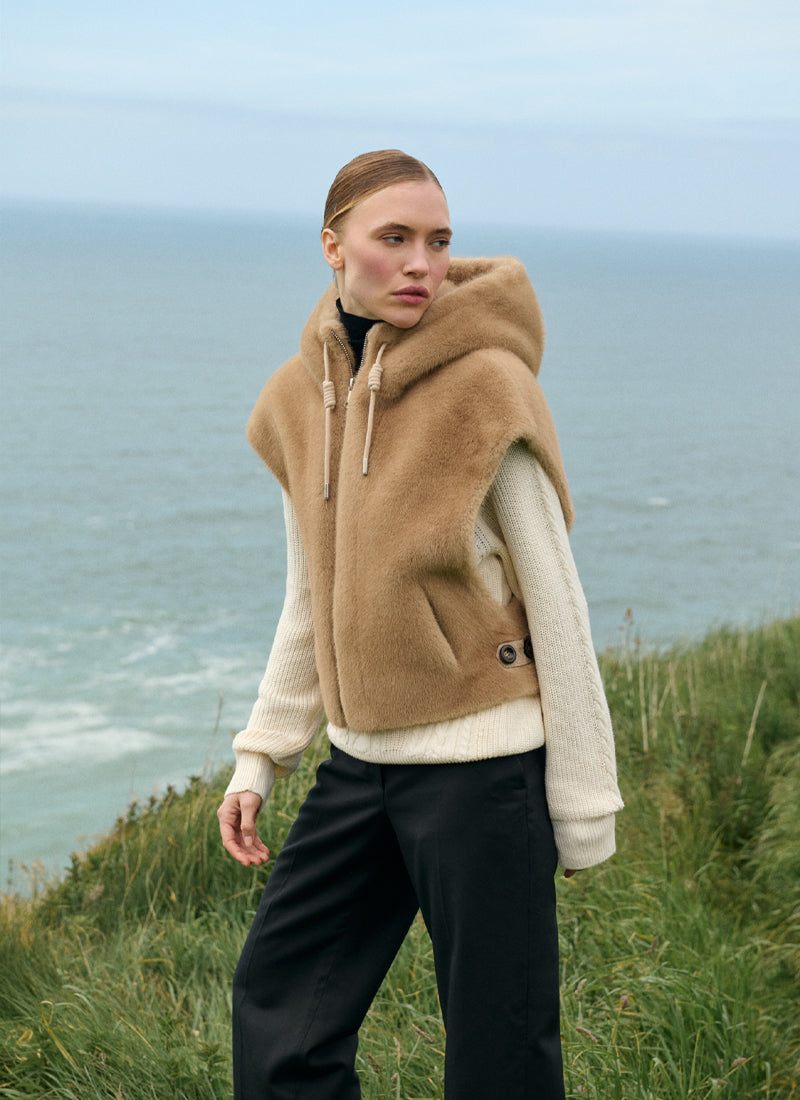 GISELE Short Faux Fur Hooded Vest by Giovanni at Andrews