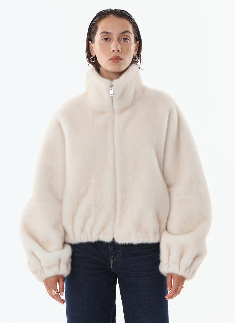 Giovanni Josie Faux Fur Bomber Jacket (off white)