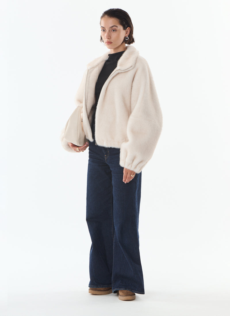 Giovanni Josie Faux Fur Bomber Jacket (off white)
