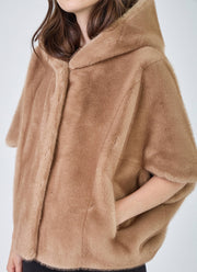 Leonie Faux Fur 3/4 Sleeve Hooded Cape