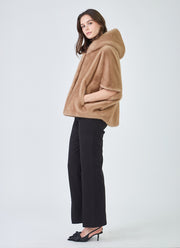 Leonie Faux Fur 3/4 Sleeve Hooded Cape