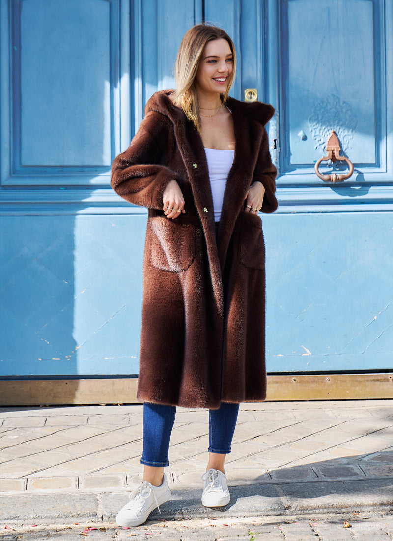 Oceane Long Faux Fur Hooded Coat