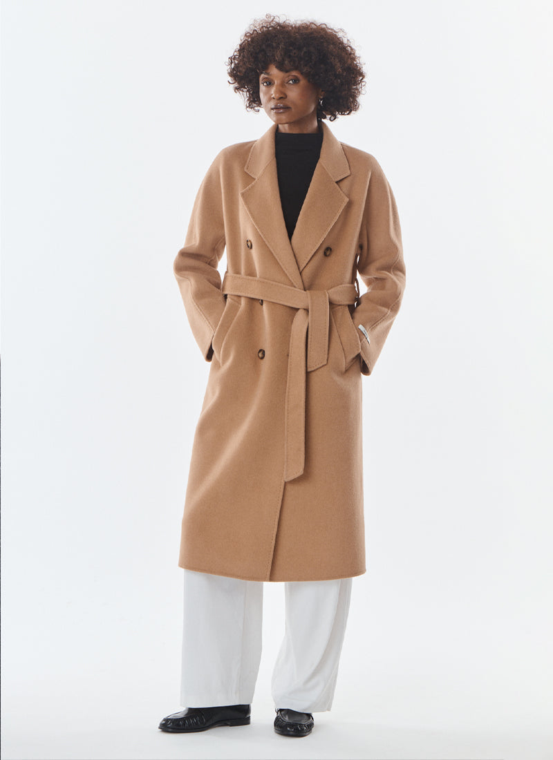 Olive Long Double Breasted Cashmere Blend Coat