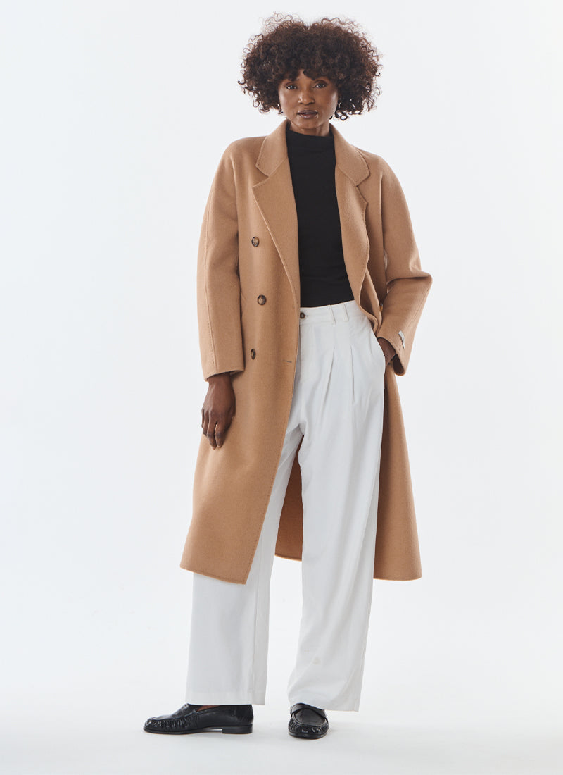 Olive Long Double Breasted Cashmere Blend Coat