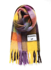 Glowing Up Check Fringe Scarf