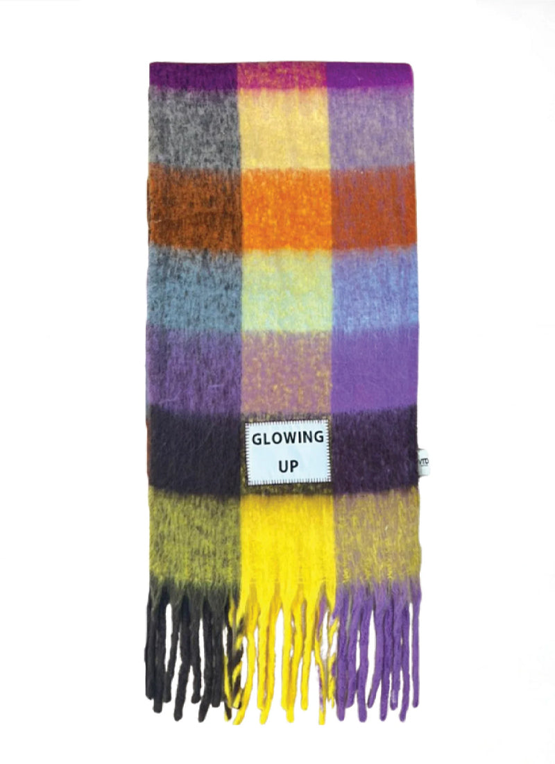 Glowing Up Check Fringe Scarf