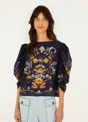 Golden Nature Printed 3/4 Puff Sleeve Blouse