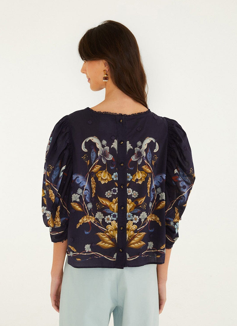 Golden Nature Printed 3/4 Puff Sleeve Blouse
