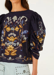 Golden Nature Printed 3/4 Puff Sleeve Blouse