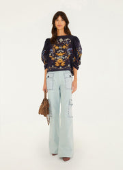 Golden Nature Printed 3/4 Puff Sleeve Blouse