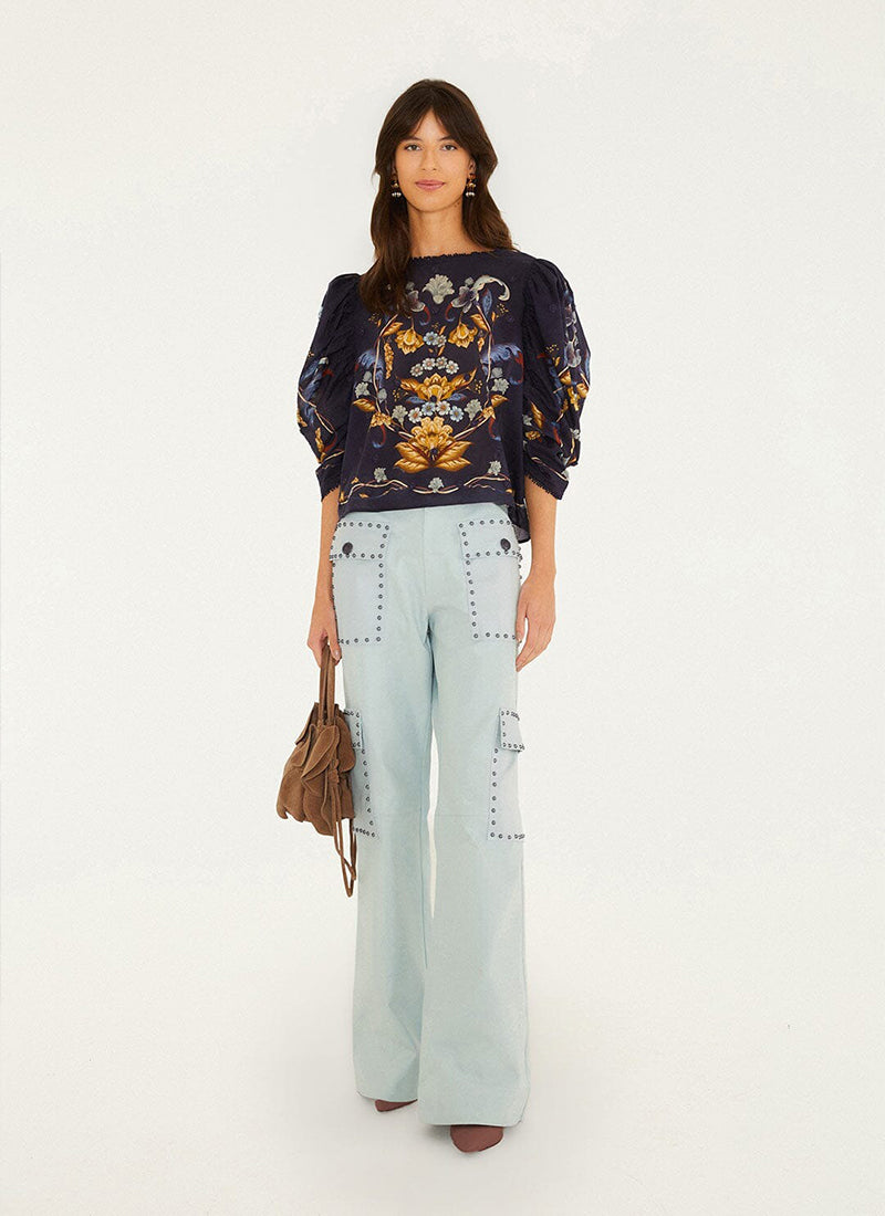 Golden Nature Printed 3/4 Puff Sleeve Blouse