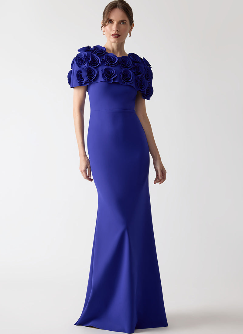 Greta Constantine Canna Floral Capelet Gown