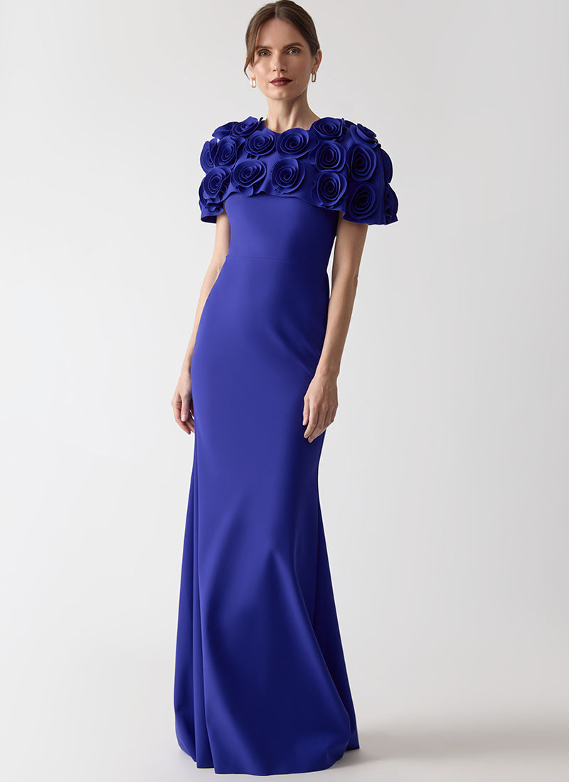 Greta Constantine Canna Floral Capelet Gown