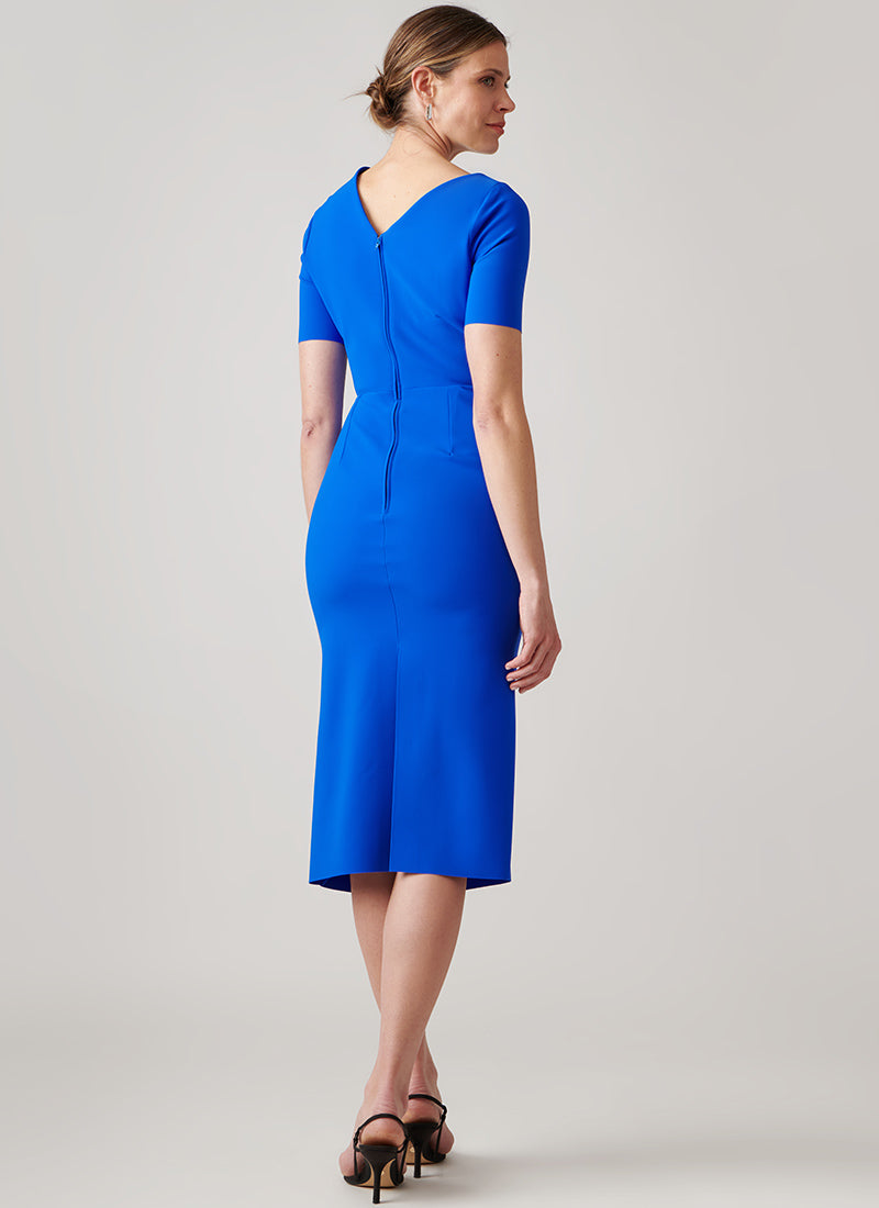 Greta Constatine Rious Ruched Short Sleeve Midi Dress