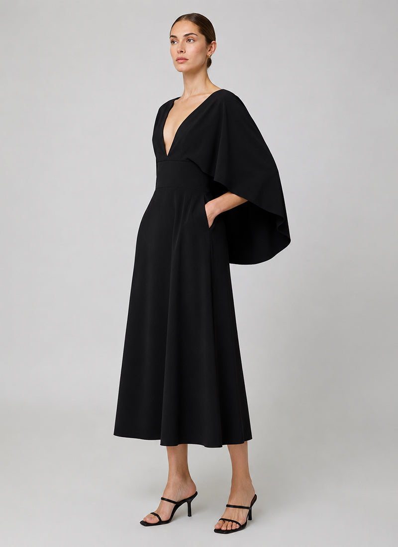 Greta Constantine Quetzal Cape Sleeve Long Dress