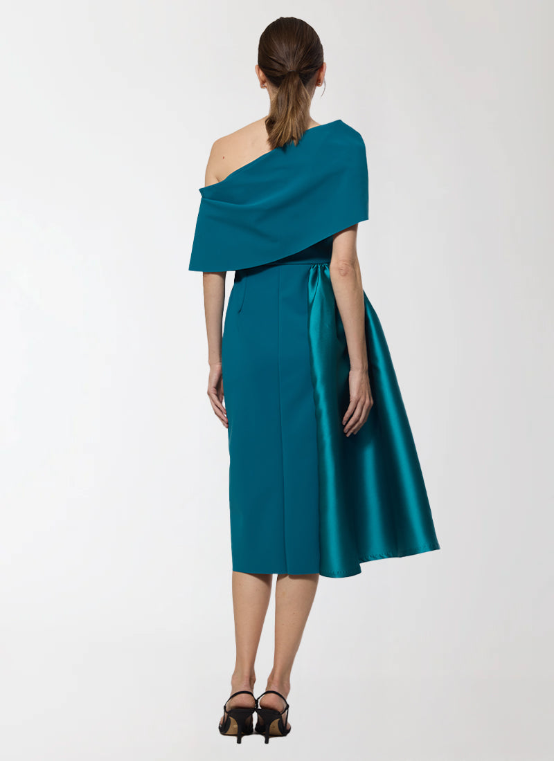 Greta Constantine Fontaine Draped Shoulder Dress