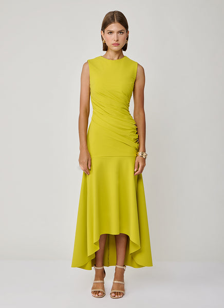 Paulson Ruched Midi Dress by Greta Constantine | Andrews Paulson Ruched Midi Dress by Greta Constantine | Andrews